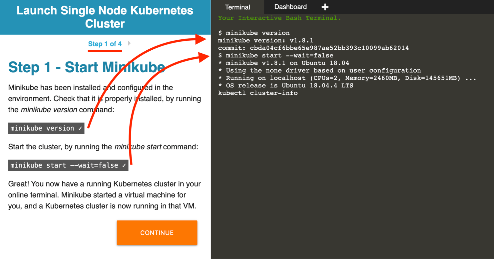 Screenshot from the scenario Launch A Single Node Cluster